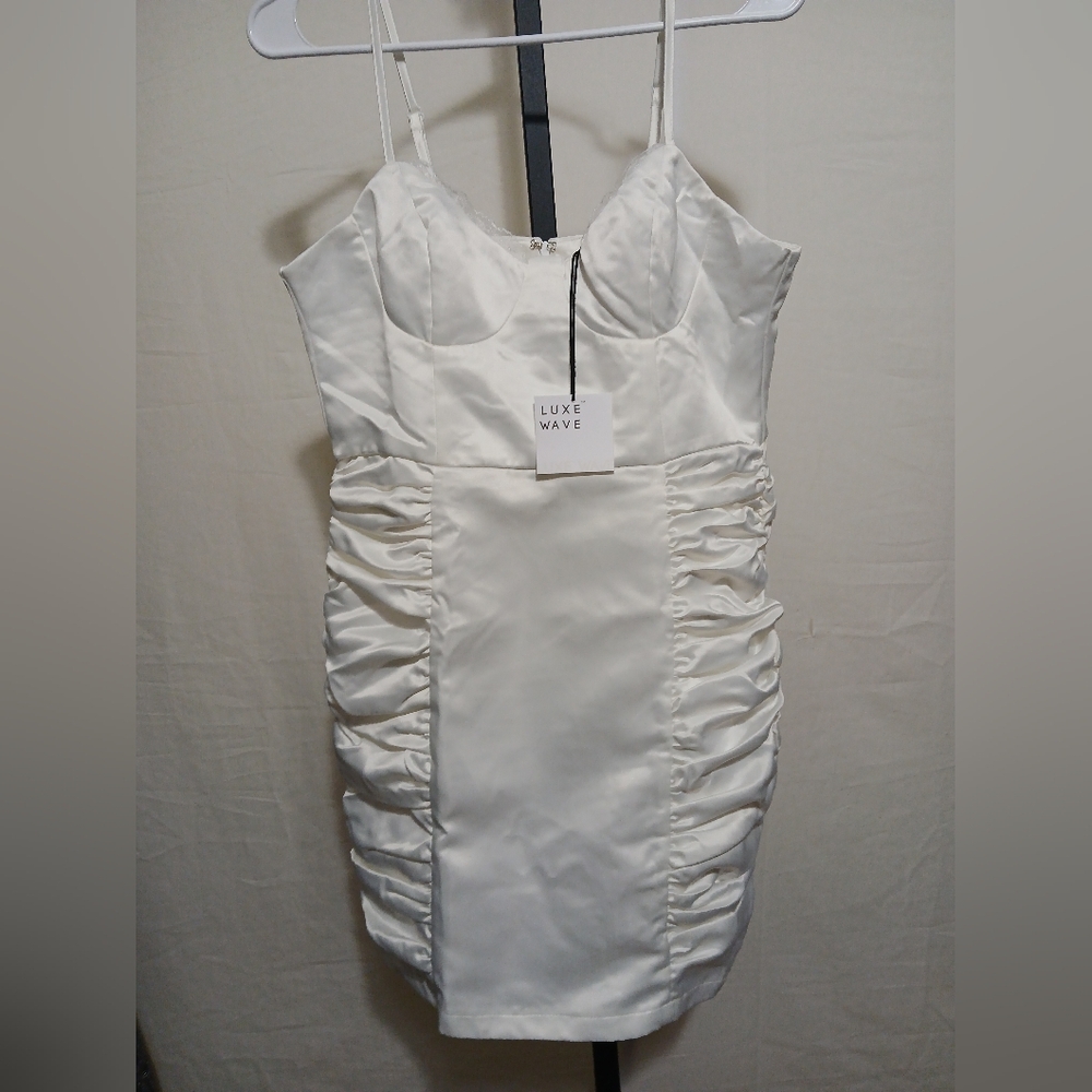 Luxe Wave Sateen White Mini Dress